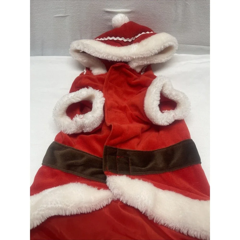 Pet Holiday Hooded Santa Costume Brown Belt Puppy Dog Size Medium Christmas Cute